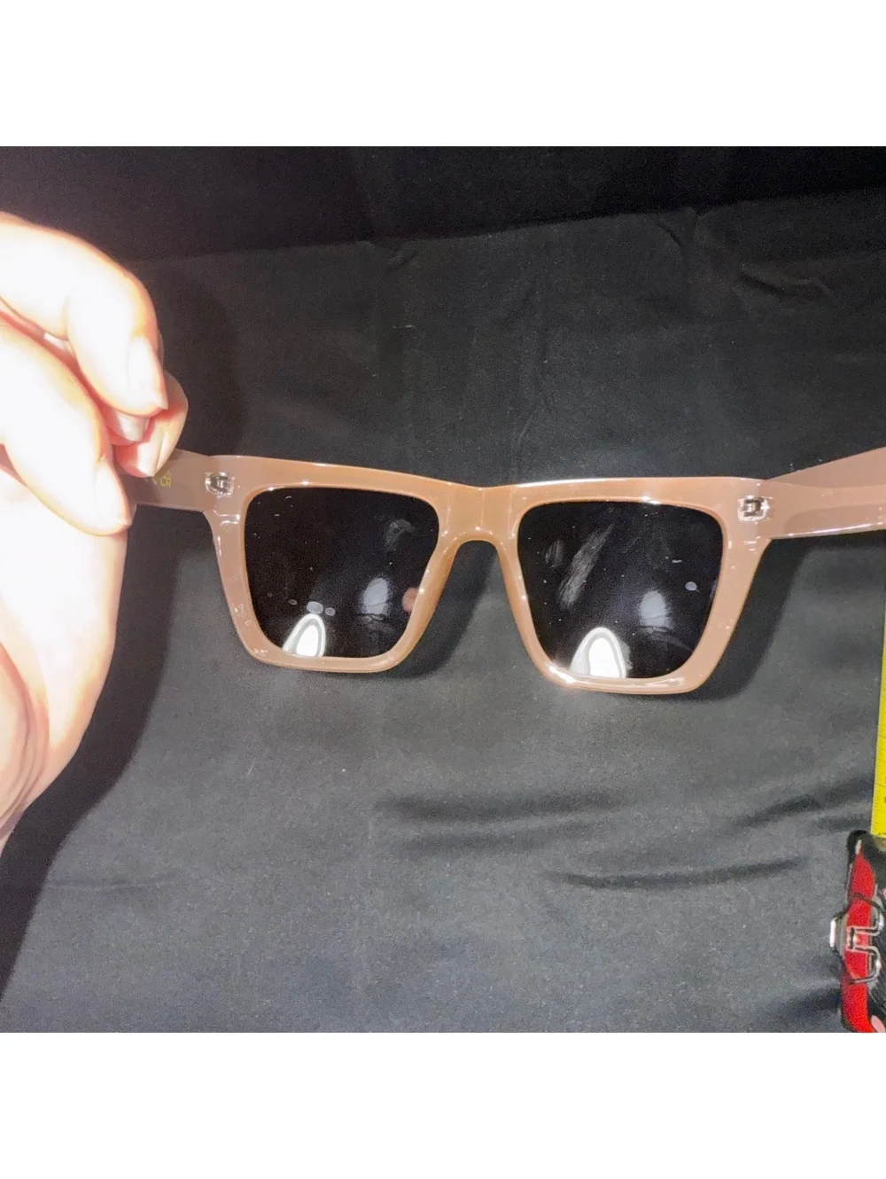 Beige Square Frame Sunglasses with Brown Lenses
